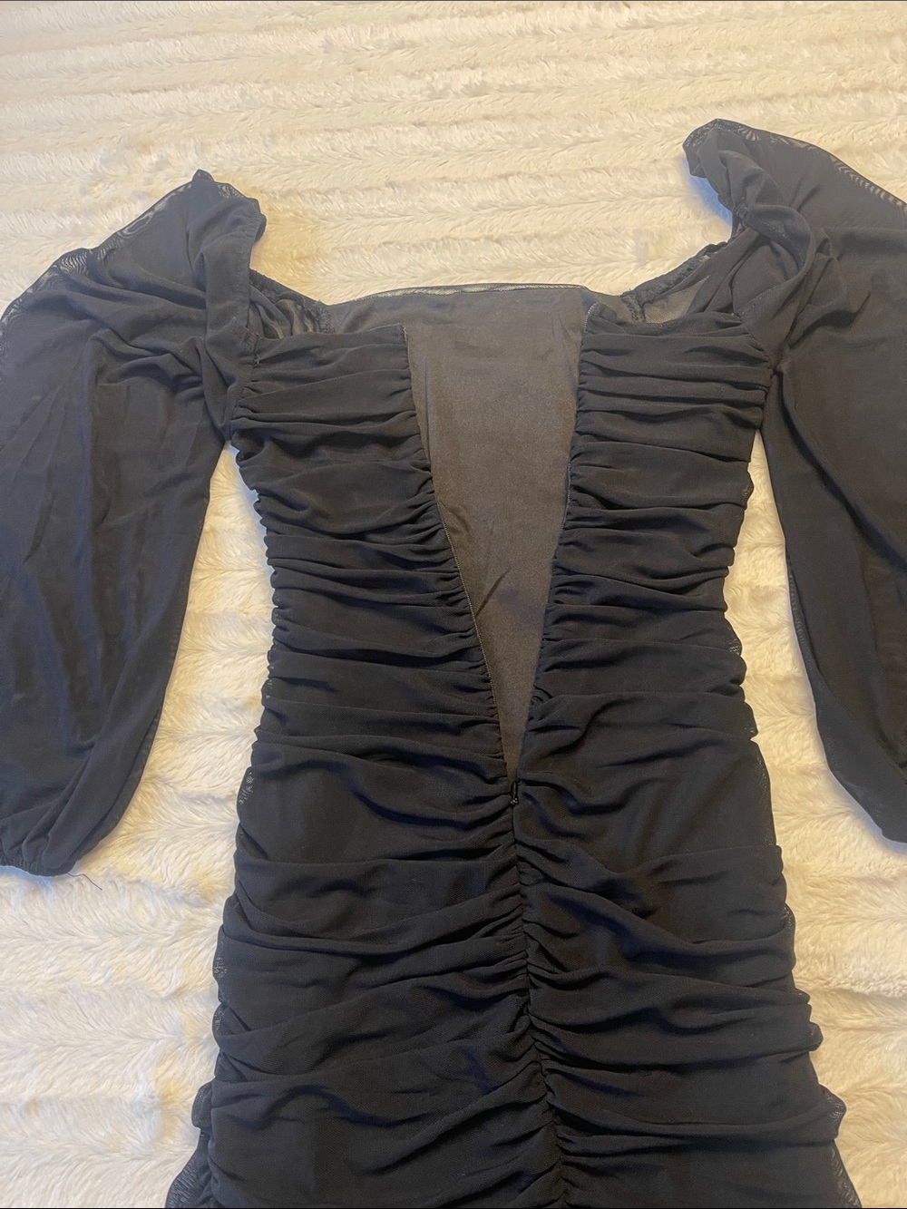 Lulu's Black Ruched Puff-Sleeve Mini Dress - Picture 7 of 9